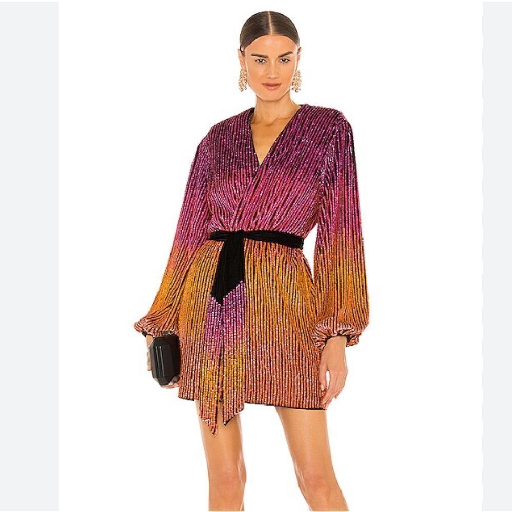 Retrofete Gabrielle Ombre sequin robe mini dress sequin party pink Revolve L